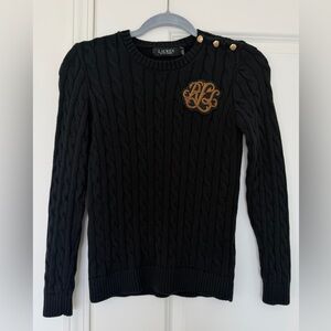 Ralph Lauren Button Trim Cable Knit Sweater Logo Patch Black Size S Pre Owned